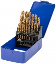 Набор сверл по металлу HSS шлифованные, титановое покрытие, угол заточки 135°,  мет.бокс, 25 шт. (1-13 мм, через 0,5 мм)