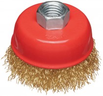 Корщетка-чашка, М14, стальная латунированная волнистая проволока 65 мм, блистер