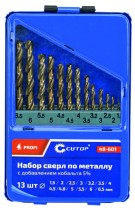 Набор сверл по металлу с кобальтом 5% в металлической коробке# 1-10 мм (через 0,5 мм), 19 шт., Cutop Profi