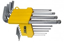 Ключи шестигранные HEX длинные с шаром CrV 9 шт.(1,5-10 мм), пластиковый держатель